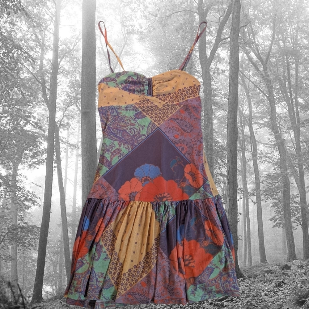 🌸 EUC Kimchi Blue From Urban Outfitters Patchwork Spaghetti Strap Mini Dress 🌸 - Picture 4 of 9